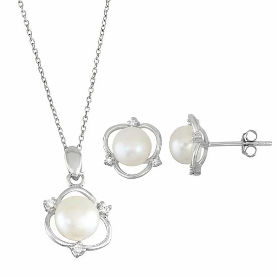 Deals 🥰 Unbranded Sterling Silver Freshwater Cultured Pearl Pendant & Stud Earring Set ⌛