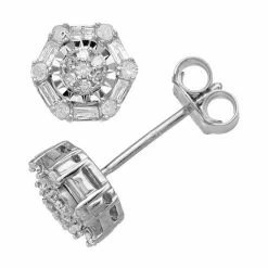 Cheap ✨ Unbranded Sterling Silver 1/3 Carat T.W. Diamond Hexagon Cluster Earrings 🔥