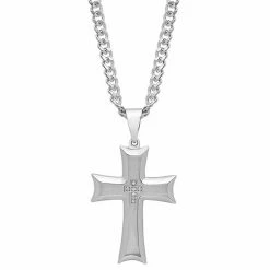 Wholesale ⭐ Unbranded Men's Diamond Accent Stainless Steel Cross Pendant Necklace 👏
