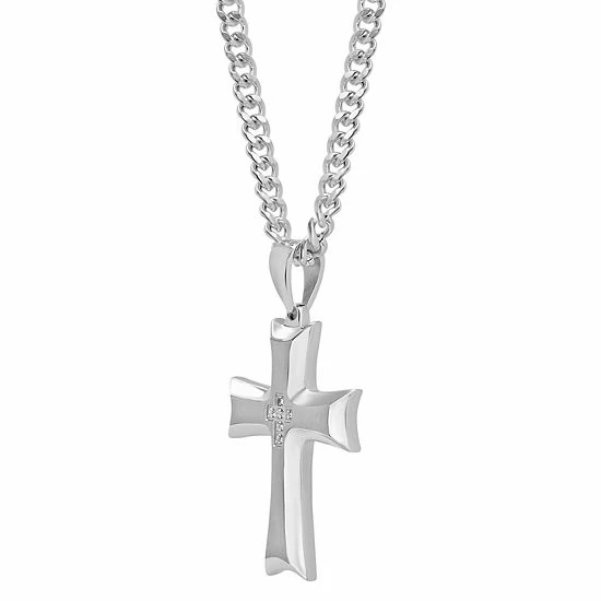 Wholesale โญ Unbranded Men's Diamond Accent Stainless Steel Cross Pendant Necklace ๐ - Image 2