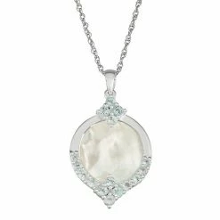 Cheap ✨ Unbranded Sterling Silver 👩 Mother-of-Pearl & Blue Topaz Pendant Necklace 😍