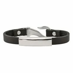 Budget 🛒 Unbranded Men's Stainless Steel & Black Leather ID Bracelet 🧨
