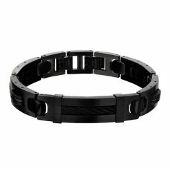 Best deal ⭐ Unbranded Men's Black Stainless Steel ID Plate Link Bracelet 👏