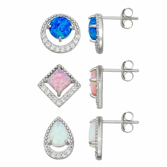 Best deal ๐ Unbranded Sterling Silver Lab-Created Opal & Cubic Zirconia Earring Set โญ