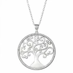 Budget ⌛ Unbranded Sterling Silver Cubic Zirconia Tree Pendant Necklace 🌟