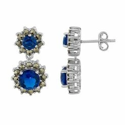 Best Sale 🥰 Unbranded Fine Silver Plated Blue Cubic Zirconia & Marcasite Halo Drop Earrings 🌟