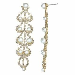Flash Sale ✔️ Unbranded Simulated Crystal And Simulated Pearl Linear Scallop Nickel Free Earrings Gold Tone 🔔