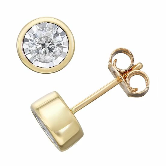 Promo 😀 Unbranded 10k Gold 1/2 Carat T.W. Diamond Bezel Stud Earrings Yellow 😍 - Image 2