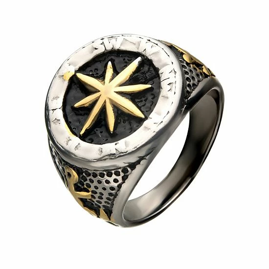 Brand new ๐งจ Unbranded Men's Two Tone Stainless Steel Vintage Anchor & Compass Ring ๐ - Image 2