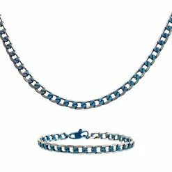 Best reviews of 🎉 Unbranded Men's 6 Mm Blue Plated Stainless Steel Curb Chain Necklace & Bracelet Set 👍