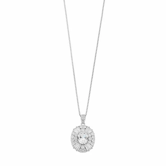 Outlet ✔️ Unbranded Sterling Silver Lab-Created White Sapphire & Cubic Zirconia Oval Pendant Necklace 💯