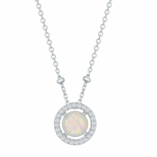 New 💯 Unbranded Sterling Silver Round White Opal Cubic Zirconia Halo Necklace 😍
