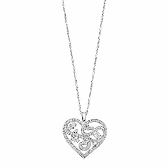 Wholesale ❤️ Unbranded Sterling Silver 1/2 Carat T.W. Diamond Filigree Heart Pendant Necklace 👏