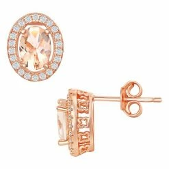 Best Pirce ❤️ Unbranded Sterling Silver Oval Morganite Cubic Zirconia Stud Earrings 🥰
