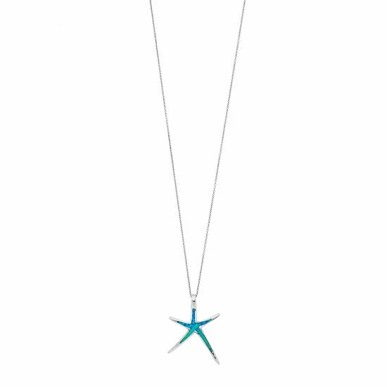 Cheapest ๐ Unbranded Sterling Silver Lab-Created Blue Opal Starfish Pendant Necklace ๐