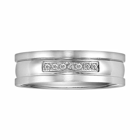Discount ๐ Unbranded Stainless Steel Diamond Accent Wedding Band - Men ๐