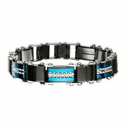 Buy ⭐ Unbranded Men's Black & Blue Stainless Steel Steel Reversible Bracelet 🛒
