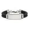 Promo ⌛ Unbranded Men's Stainless Steel Black Leather ID Bracelet 🛒