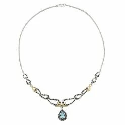 Best Sale ⌛ Unbranded Two Tone Sterling Silver Simulated Aquamarine Doublet Teardrop Necklace 😍
