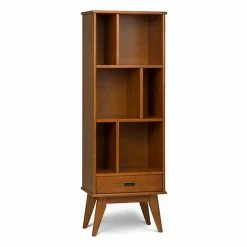 Promo 🎉 Unbranded Simpli Home Draper Mid-Century Storage Bookshelf Auburn Brown 👏