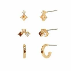 Best Pirce 🌟 Unbranded Power Of Color Yellow Cubic Zirconia Multi Stud & Hoop Earring Trio Set 😀