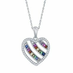 Brand new 🔔 Unbranded Sterling Silver Rainbow Cubic Zirconia Heart Pendant ✔️