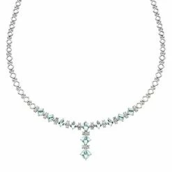 Outlet 😀 Unbranded Sterling Silver Aquamarine & Lab-Created White Sapphire Y Necklace ⭐