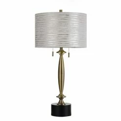 Deals 🤩 Unbranded Slim Brushed Brass Table Lamp With Custom Fabric Shade & Round Black Pedestal Base 🔔