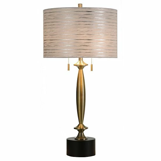 Deals 🤩 Unbranded Slim Brushed Brass Table Lamp With Custom Fabric Shade & Round Black Pedestal Base 🔔 - Image 3