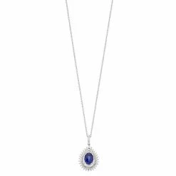 Best deal 🛒 Unbranded Sterling Silver Lab-Created Blue & White Sapphire Halo Pendant Necklace ⭐