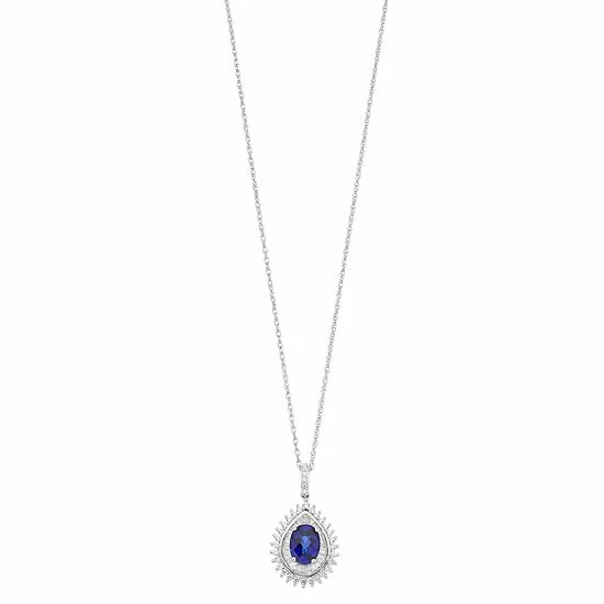 Best deal ๐ Unbranded Sterling Silver Lab-Created Blue & White Sapphire Halo Pendant Necklace โญ
