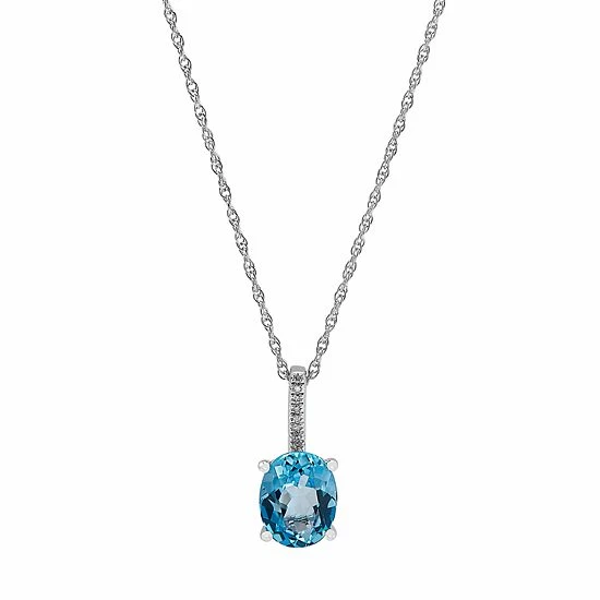 Discount โจ Unbranded Sterling Silver Blue Topaz & Diamond Accent Oval Pendant ๐