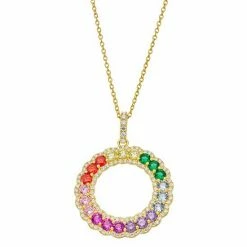 Brand new 😉 Unbranded 14k Gold Over Sterling Silver Rainbow Cubic Zirconia Accent Circle Pendant Necklace 🎁