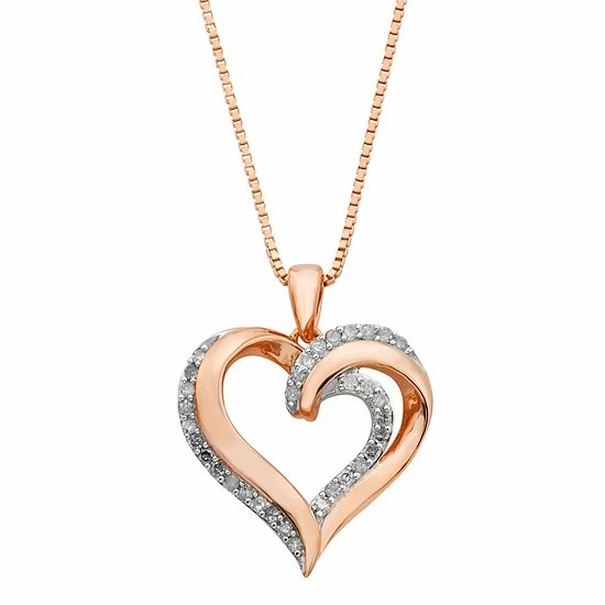 Discount ✔️ Unbranded 18k Rose Gold Over Silver 1/4 Carat T.W. Diamond Heart Pendant ✨