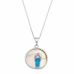 Cheap ⌛ Unbranded Sterling Silver 👩 Mother-of-Pearl & Lab-Created Blue Opal Flip-Flop Disc Pendant 👍