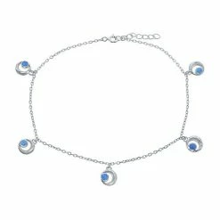 Best deal 👏 Unbranded Sterling Silver & Lab-Created Blue Opal Crescent Moon Anklet 🥰