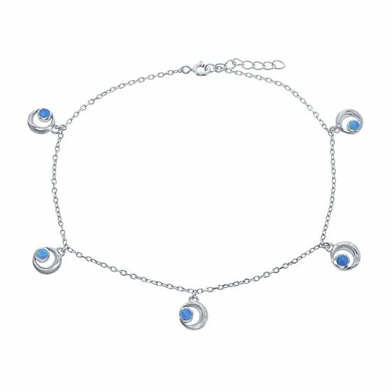 Best deal ๐ Unbranded Sterling Silver & Lab-Created Blue Opal Crescent Moon Anklet ๐ฅฐ