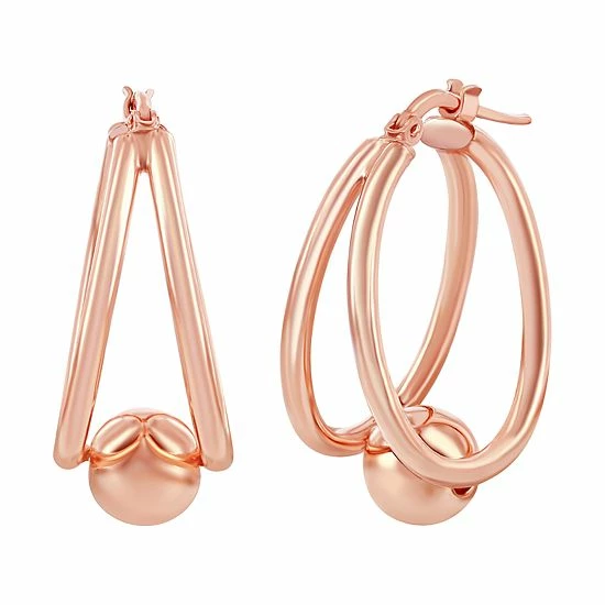 Deals 🥰 Unbranded Double Oval With 8mm Bead Earrings 14k Rose Gold Plated 🤩