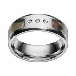 Best Sale 🛒 Unbranded Diamond Accent Stainless Steel Camouflage Stripe Wedding Band - Men 🎁