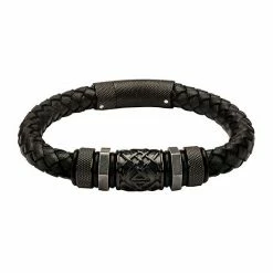 Cheap 💯 Unbranded Men's Black Stainless Steel Braided Black Leather Bracelet 🔔