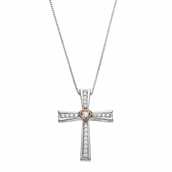 New 🌟 Unbranded Two Tone Sterling Silver 1/4 Carat T.W. Diamond Cross Pendant ❤️