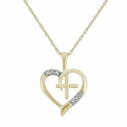 Best Pirce 🎁 Unbranded Diamond Accent 10k Gold Heart & Cross Pendant Necklace White 🤩