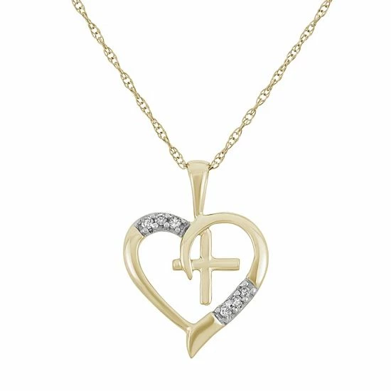 Best Pirce ๐ Unbranded Diamond Accent 10k Gold Heart & Cross Pendant Necklace White ๐คฉ
