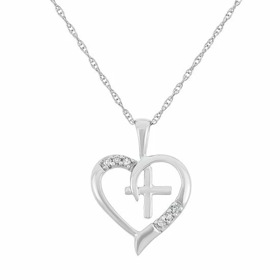 Best Pirce ๐ Unbranded Diamond Accent 10k Gold Heart & Cross Pendant Necklace White ๐คฉ - Image 4