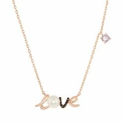 Top 10 😍 Unbranded 14k Rose Gold Over Sterling Silver Freshwater Cultured Pearl "LOVE" Necklace ⌛