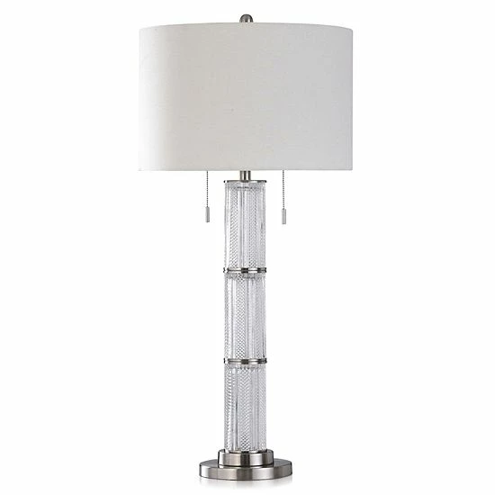 Best Sale ๐งจ Unbranded Textured Glass Column With Brushed Steel Accent Table Lamp ๐