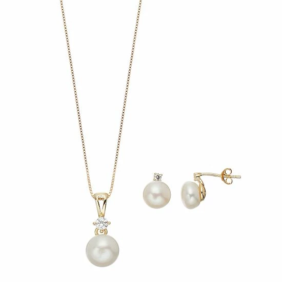 New ๐ฅฐ Unbranded Sterling Silver Freshwater Cultured Pearl & Lab-Created White Sapphire Pendant & Stud Earring Set Rhodium Plated โ๏ธ - Image 4