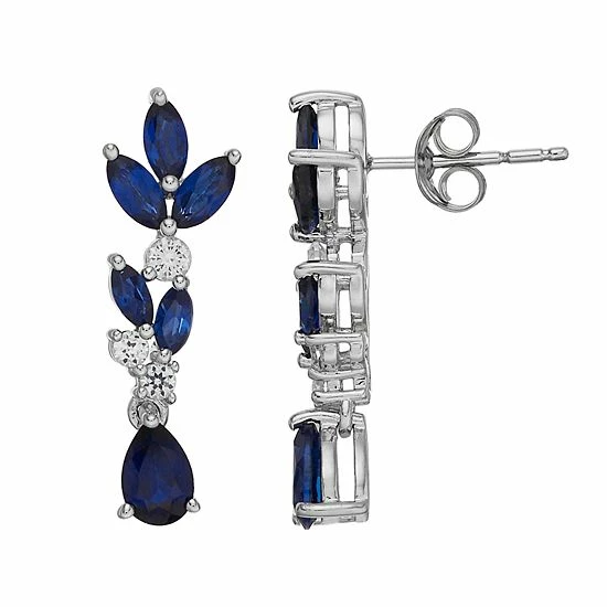 Best Pirce ⭐ Unbranded Sterling Silver Lab-Created Blue & White Sapphire Drop Earrings ✨