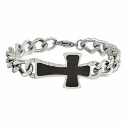 Cheap 🔥 Unbranded Men's Stainless Steel Black Carbon Fiber Cross Bracelet 😍