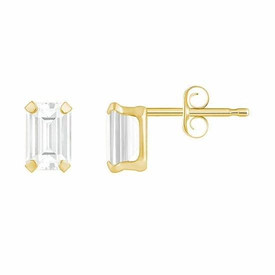 Best deal ๐ Unbranded 10k Gold Emerald Cut White Topaz Stud Earrings Yellow ๐งจ - Image 4